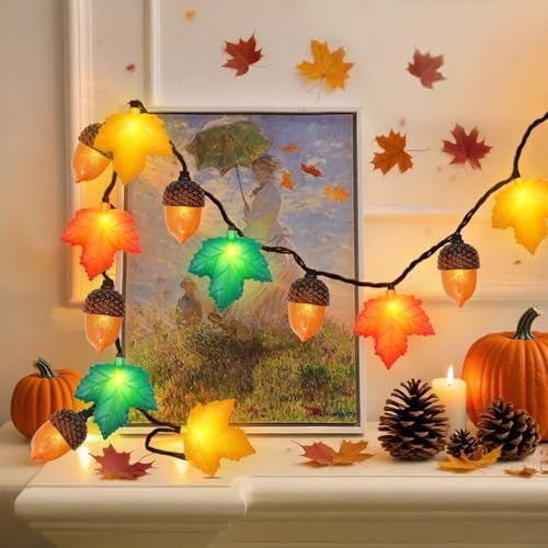 Couah Fall Decor String Lights, 8.5 FT 3D Maple Leaf & Acorn Lights with 10 LED Plug in Fall String Lights for Indoor and Outdoor Home Bedroom Autumn Party Harvest Fall Decorations - Image 5