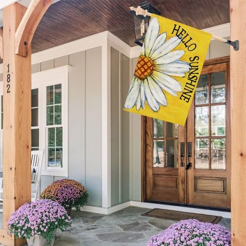 CROWNED BEAUTY Summer House Flag Daisy Double Sided 28x40 Inches Large Burlap Seasonal Welcome Yard Porch Decoration for Outside (Yellow) - Image 2
