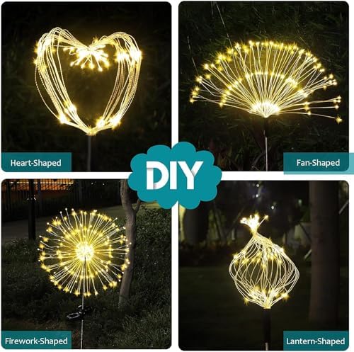 JJGoo Solar Firework Lights, 2 Pack 150 LEDs 2 Lighting Modes Solar Lights Outdoor Waterproof for Garden Patio Walkway Pathway Party Wedding Christmas Decorative - Warm White - Image 5