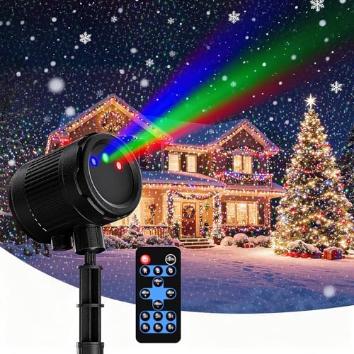 Laser Christmas Projector Lights Outdoor,3 Colors Laser Projection Light with Remote Moving Firefly Light Show,Waterproof Holiday Projector for Garden Patio Christmas Party Decoration & Gift by Homepage