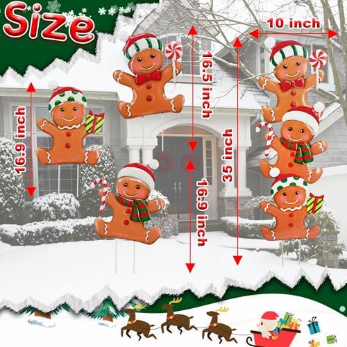 3 Pack Metal Christmas Yard Signs Decor for Multiple Stacked,Voumsil Christmas Yard Stakes with Gingerbread Man Fall Yard Decor for Outside Garden Yard Lawn Porch - Image 5