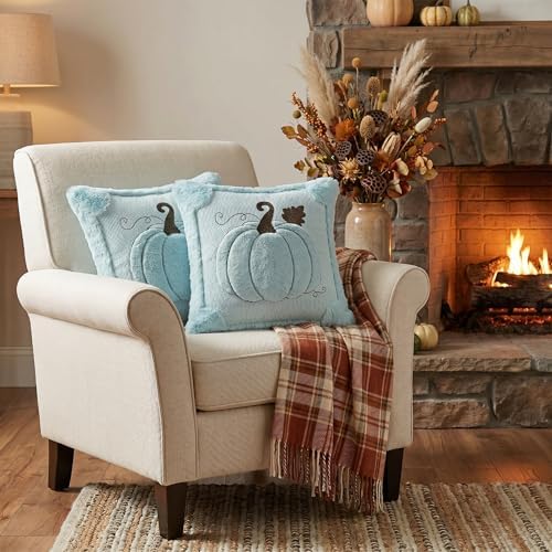 AVOIN colorlife Blue Fall Pumpkin Throw Pillow Covers 18x18 Inch 2PC - Image 4