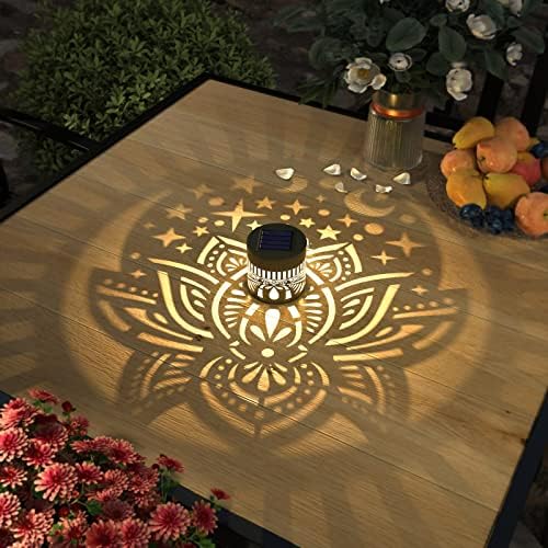gardencave 4 Pack Solar Fence Lights Metal Solar Powered Outdoor Wall Deck Lights Lotus Theme Waterproof Fence Light for Garden Post Patio Backyard Yard Decor (Lotus, 4 Pack) - Image 6