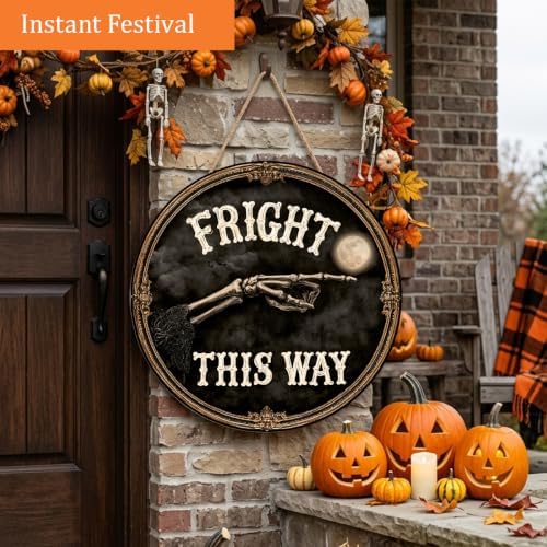 Halloween Decorations Wooden Sign for Home, Fright this Way Gothic Sign - Image 2