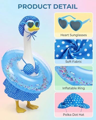 Bikini Porch Goose Outfits Summer Costume for 23" 17" Goose Statue, Swimsuit Set with Sunglasses, Swim Ring and Hat, Hawaiian Style for Garden Patio Lawn Yard Outdoor Decoration(Watermelon) - Image 4