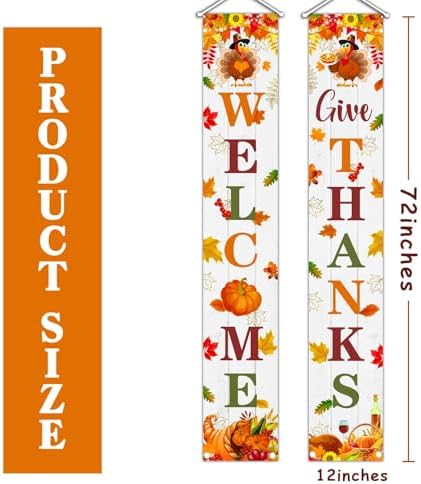 MEHOFOND Give Thanks Porch Banner Sign, Fall Welcome Maple Leaves Thanksgiving Door Decorations, Board Wall Hanging Farmhouse Supplies, Thanksgiving Porch Decor Outdoor for Home Office Holiday - Image 2