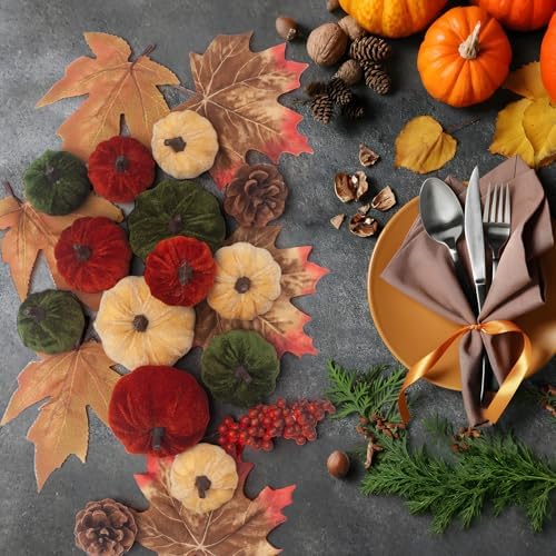 21 PCS Pumpkins Decor Set, 3 Sizes Fake Velvet Pumpkin, Dark Green Brown Gold Small Foam Pumpkins for Fall Harvest Thanksgiving Tiered Tray Centerpiece Bowl Filler Farmhouse Halloween - Image 7
