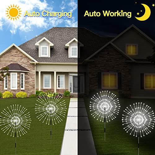 4 Pack Solar Outdoor Lights,Waterproof Solar Firework Light,White - Image 3