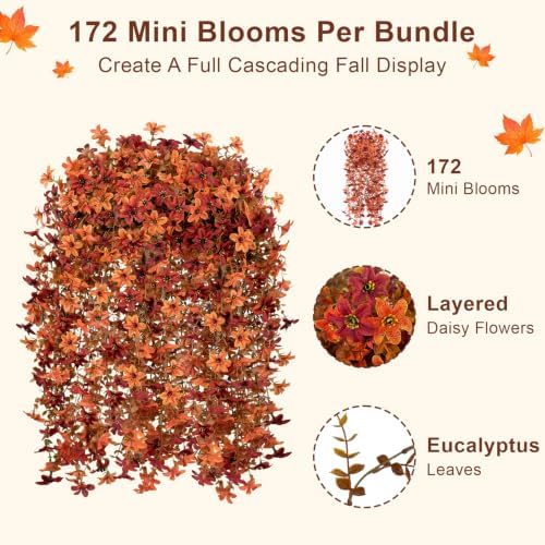 Artificial Hanging Flowers for Outdoors, 4 PCS 688-Bloom UV Resistant Mums - Image 2