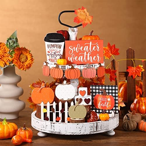 Sumind 15 Pcs Fall Decorations for Home Fall Tiered Tray Decor Set,Pumpkin - Image 2