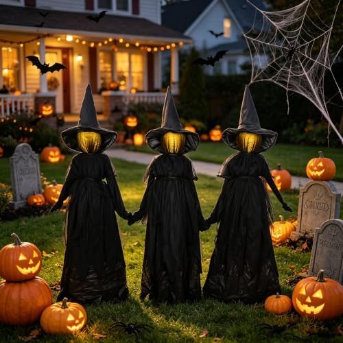 DR.DUDU Halloween Decorations Outdoor 4.6 FT Light Up Witch Stakes Set of 3 - Image 2