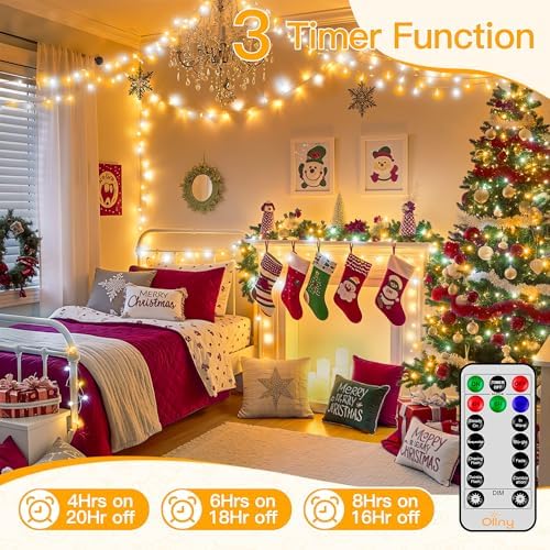 Ollny Warm White and Cool White Christmas Lights Waterproof, 400LED 131FT String Lights with Remote 3 Timer, Plug in 8 Modes Fairy Light for Xmas Tree Indoor Bedroom House Decorations - Image 5