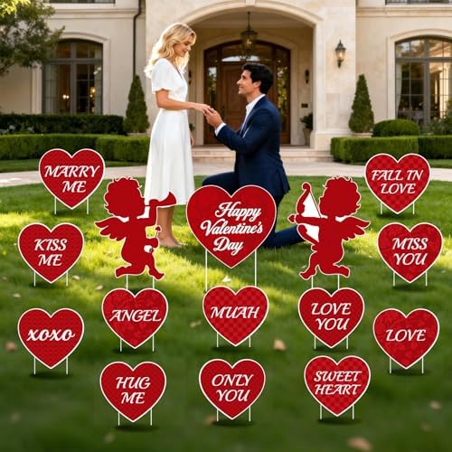 15 PCS Valentine's Day Decorations Valentine's Day Yard Signs, Valentines Love Heart Outdoor Decorations, Happy Valentines Day Heart Yard Signs, Valentine's Day Wedding Anniversary Outdoor Decor SetLawn Pathway Decor - Image 3