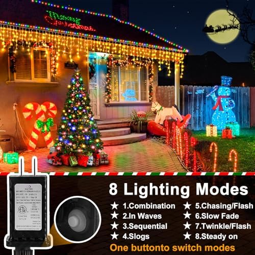 Christmas Lights Outdoor, 131FT 1280 LED Ice Lights for Outside, 90 Drops Ice String Lights with 8 Modes, Waterproof Timer & Memory for Yard, Garden, Eaves, Patio, Party (Warm White) - Image 2