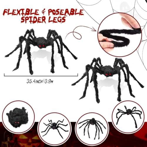 Giant Spider 2.95 Ft, 2 Packs Halloween Decorations Fake Halloween Decor Spiders Large, Furry Spiders for Outdoor Indoor Yard Home Costumes Party Home Décor - Image 3