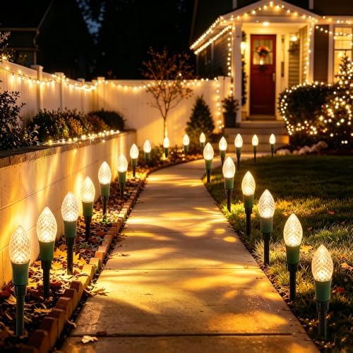 25LED 27Ft Solar C9 Christmas Stake Lights for Outdoor Christmas Decor - Image 7