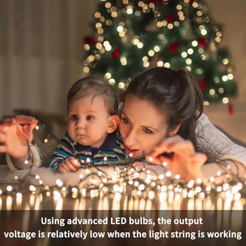 VIL Christmas Tree Lights with Ring,8.2Ft 16 Line 448 LED Green Wire Fairy Waterfall String Light Plug in,Dimmable Cascading Lights with 8 Lighting Modes for Indoor Outdoor Xmas Tree(Cool White) - Image 5