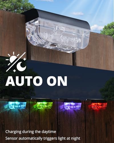 Herzila 16 Pack Solar Fence Lights, RGB Color Changing Christmas Fence Solar Light, Waterproof Deck Lights for Step, Stair, Pool and Yard - Image 4