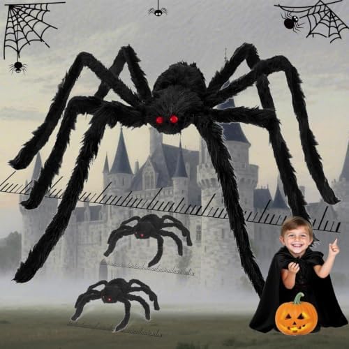 Giant Spider 6.6 Ft + 0.98 Ft*2, Halloween Decorations 78" Fake Halloween Decor Spiders Large, Furry Spiders for Outdoor Indoor Yard Home Costumes Party House Décor, 3 Packs by Unknown