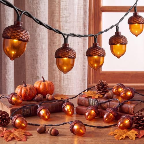 8.5 FT Fall String Lights with 10 LED 3D Acorn Plug in Autumn Décor Lights by Goothy