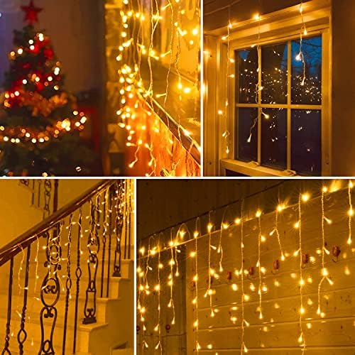 Blingstar Icicle Lights Christmas Lights Outdoor 49.2 Ft 440 LED Extendable Dripping Lights 8 Modes Warm White Icecycle String Lights Cascade for Indoor Outside Xmas Holiday House Decor, Clear Wire - Image 5