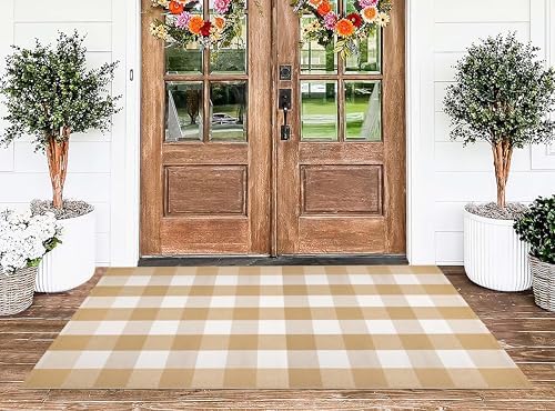Fall Washable Outdoor Rug 3'x5'Khaki and White Layering Front Porch Rug - Image 7
