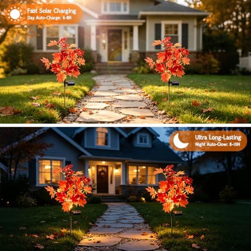 Fall Solar Lights Outdoor Decorative,Maple Leaf Stakes Lights, 2Pack - Image 4