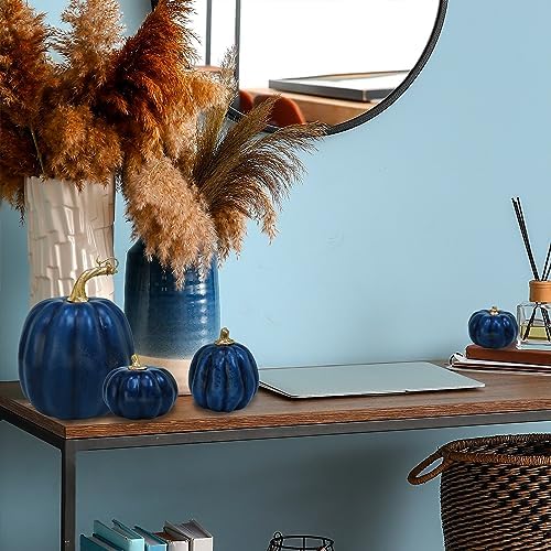 Winlyn 10 Pcs Assorted Navy Blue Artificial Pumpkins Dark Blue Pumpkins Decorative Pumpkins Faux Foam Pumpkins for Fall Farmhouse Thanksgiving Halloween Table Centerpiece Kitchen Table Mantel Décor - Image 3