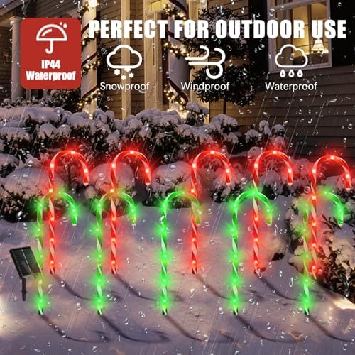 10 Pack Solar Candy Cane Lights, 21 Inch Red and Green Christmas Yard Decor - Image 4