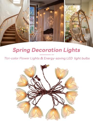 8.5FT Flower String Lights with 10 LED Fabric Blossoms, End-to-End Connectable Warm White 2700K Fairy Lights, Waterproof Shatterproof UL Listed for Indoor Outdoor Bedroom Patio Garden Wedding Decor - Image 5