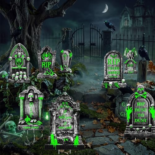 Thyle 8 Pack 15.7" Halloween Tombstones Decoration Glow in the Dark - Image 3