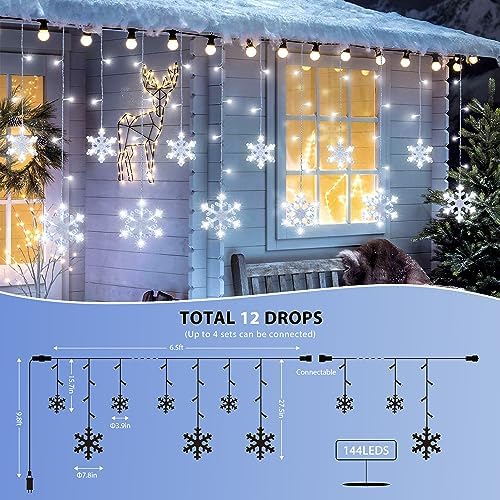 Christmas Snowflake Lights Outdoor,6.5FT 144LED Icicle Lights - Image 3