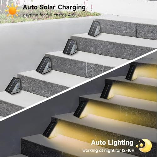 Solar Step Deck Lights Outdoo: 16 Pack Solar Step Light, Waterproof Warm White/7 RGB Color Glow Solar Fence Lights for Patio Stairs Post Pathway Porch Driveway Garden Decor - Image 3
