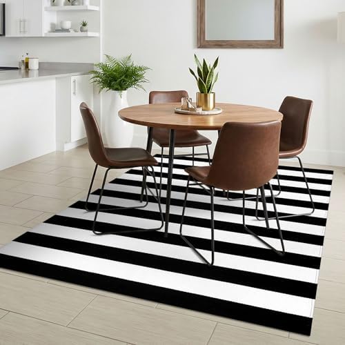 KILOCOCO Black White Striped Rug 4x6 ft Front Door Mat Indoor Washable Rug - Image 6