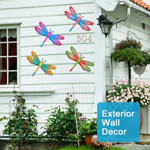 4 Pcs Retro Metal Dragonfly Outdoor Wall Art Hanging Decor - Image 4