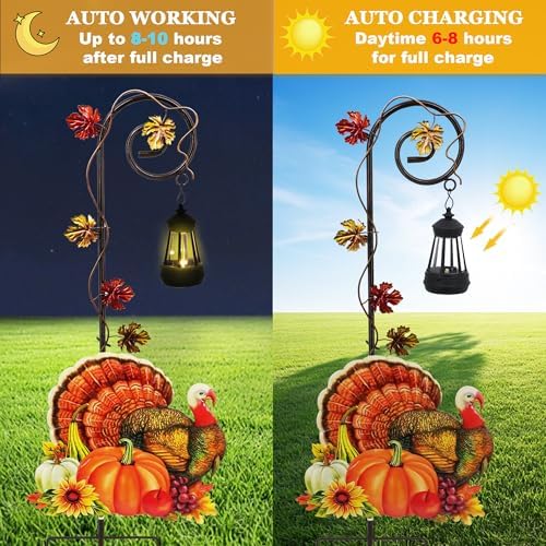 Turkey Solar Lantern Garden Stake Metal Outdoor Thanksgiving Yard Light - Image 3