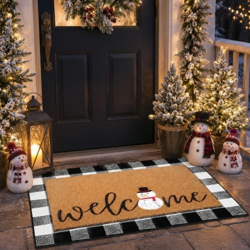 Tinideya 2 Pcs Winter Snowman Layered Doormat Set for Front Porch - Image 4