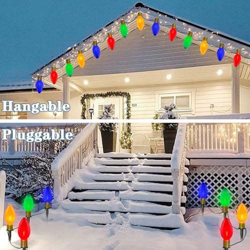 SUNSGNE C9 Christmas Pathway Lights, 7Ft Outdoor Stake with 4 Jumbo Multicolor LED Bulbs, Connectable Marker for Xmas Walkway Driveway Lawn Decor - Image 3