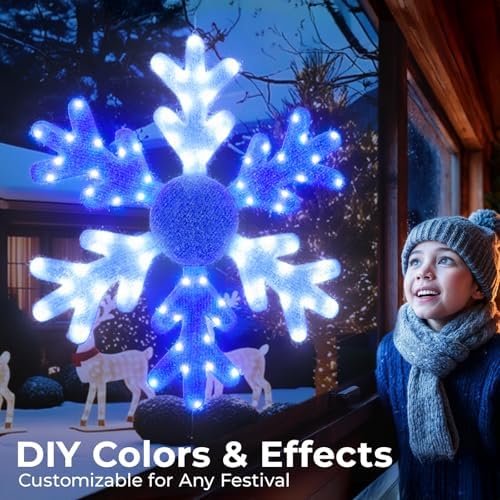 32" Smart LED Snowflake Christmas Lights Outdoor, App Control DIY Colors - Image 2