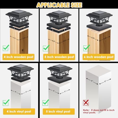 2 Pack Solar Post Cap Lights Outdoor Waterproof, Dual Light, Black - Image 2