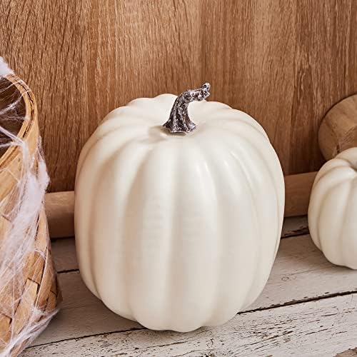Halloween Autumn Harvest Festival 7 Artificial Pumpkins of Various Styles Decorate Rural Style Farmhouses Foam Pumpkins Thanksgiving Dinner Party Home Festival Autumn Decoration (White) - Image 7