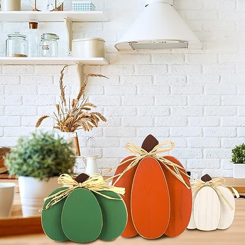 Ferraycle 3 Pcs Fall Pumpkin Decor, 3D Wooden Pumpkin Tabletop Decor - Image 5