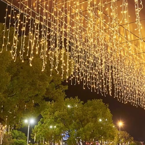 ZIMINGU Icicle Christmas Lights, 16.4 FT 120 LEDs 8 Modes, Hanging Twinkle Connectable Memory Fairy Curtain String Lights for Indoor Eaves Shopping Outdoor Decor, Warm White, 5M06 - Image 3
