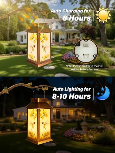 Guhope Birthday Gifts for Women Mom Grandma Men, Solar Lanterns Outdoor Waterproof, Hummingbird Hanging Garden Decor Outdoor Solar Lights for Garden Lawn Yard Patio Porch - Image 2