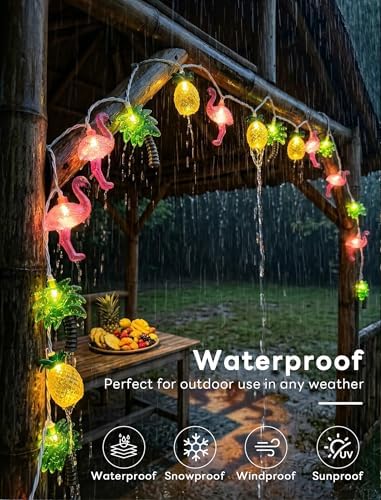 12Ft Summer Beach String Lights with 20 LED Pineapple Flamingo Palm Tree Lights, Plug in Luau Pool Decor for Hawaii Theme Indoor Outdoor Tropical Party Decorations - Image 2