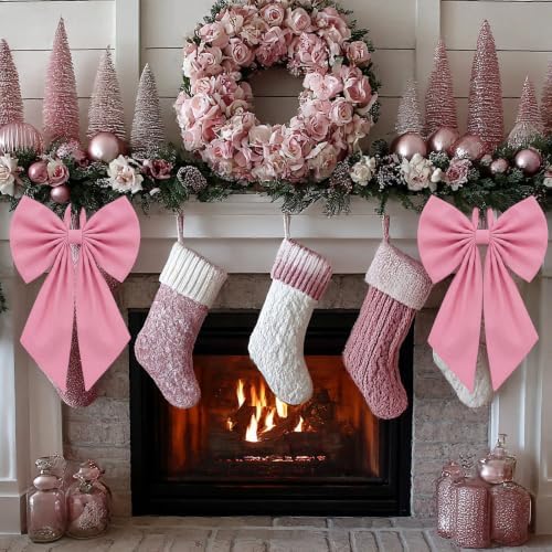 Suncalla 2 Pcs Pink Christmas Wreath Bows 18'' x 12'' - Image 5