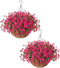 HyeFlora 2 Set Artificial Outdoor Flowers Hanging Basket, Faux Hanging Plants for Outside Spring Decoration, Fake Silk UV Resistant Look Real Daisy for Porch Patio Home Decor by HyeFloraartificialflowers