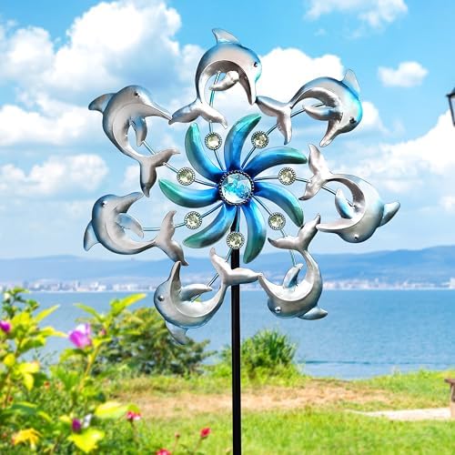 39" Dolphin Wind Spinners,Wind Sculptures Outdoor Decorations for Patio,Lawn & Garden by COOZZYHOUR