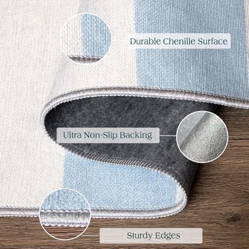 Front Door Mat Indoor Entrance - 2x4.3 Ft Washable Layered Doormat Outdoor Entrance Welcome Mat Front Porch Rug Non-Slip Blue White Striped Runner Rug for Kitchen Bedroom Front Porch Decor - Image 2