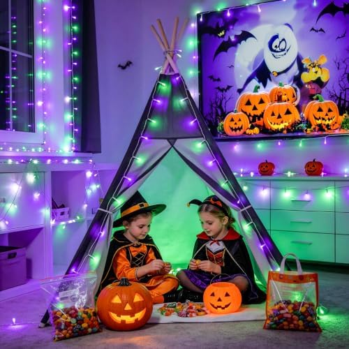 JMEXSUSS 200 LED Purple Green Halloween Lights Indoor Outdoor,Christmas Lights Clear Wire Plug in for Halloween Tree Decorations - Image 3